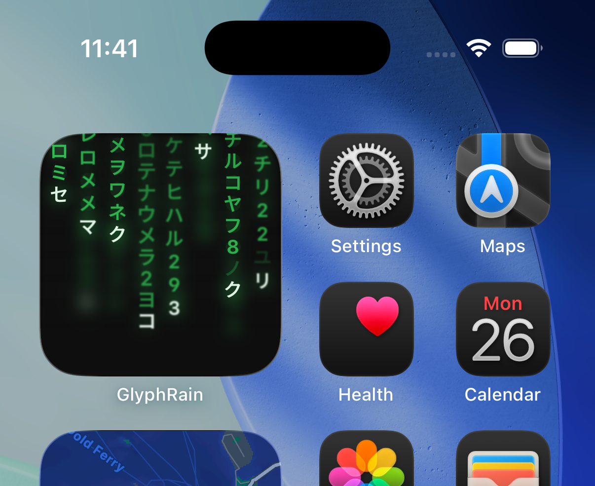 GlyphRain home screen widgets